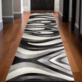 Homeroots 13' Black And Gray Abstract Shag Runner Rug