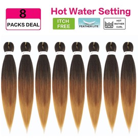 Pre Stretched Braiding Hair 20 Inch Ombre Braiding Hair Extensions 8 Packs Brown Braiding Hair Pre Stretched Yaki Straight Synthetic Braids Hair Extensions for Women
