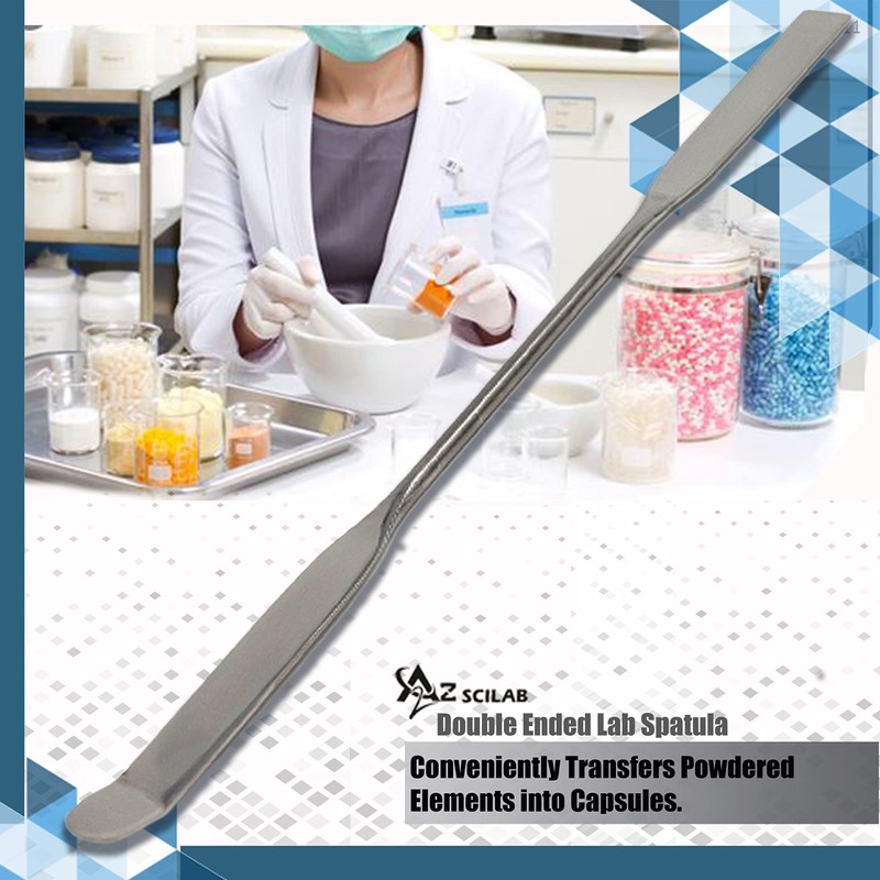 A2Z-DE007 Stainless Steel Double Ended Micro Lab Spatula Sampler, Square