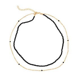 Boho Choker Necklace Black Bead Necklaces Dainty Gold Chain Necklaces Layered Necklace for Women Girls