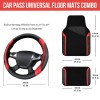 CAR PASS Leather Steering Wheel Cover and Waterproof Car Floor