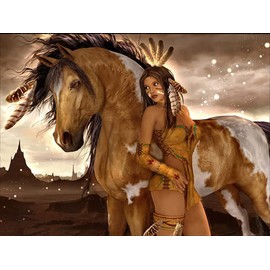 DVWIVGY 5D Diamond Painting Native American Indian Horse Girl Ethnic Full Drill by Number Kits,DIY Craft Paint with Diamonds Arts Embroidery Cross Stitch Decorations 12x16 inch