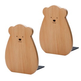 Queen-b Bookstand, Set of 2, Bookend, Bookstand, Cute, Bear, Stylish, Wooden, Wood, Wood, Wood, Storage, File, Manga, Magazine, Storage, Divider, Stand, Tabletop, Desk, Organization (Beige)