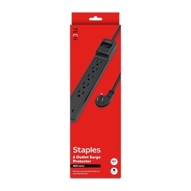 Staples TECH 6-Outlet Surge Protector, 6', 1800 Joules, Black (ST62779)