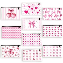 BEUNITONE Canvas Makeup Bags for Women, polychrome, Pink Girl Heart