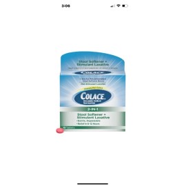 Peri-Colace (PERCD) Colace Docusate Sodium 2 in 1 Stool Softener + Stimulant Laxative Tablets 10 Ct