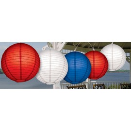 Grasslands Road Red White Blue Round 8-Inch Lantern Patio 5 Light Set, 9-Foot