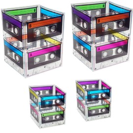 4E's Novelty Cassette Tape Bucket Centerpiece (8 Pack) 80s Party Supplies, 90's 80s Theme Birthday Party Decoration Cassette Tape Table Decor, Retro Hip Hop Pop Music Party for Adults & Kids