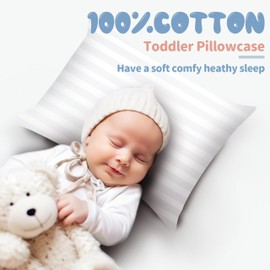 100% Egyptian Cotton Toddler Pillowcases Set of 2, 400 Thread Count Sateen Weave Small Pillow Protectors, Super Soft Breathable Zippered Pillow Covers 13x18 Inches (Stirpe White, Toddler)