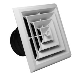 RectorSeal TRUaire Grille/Damper 81914 Plastic Ceiling Diffuser With Incorporated Ceiling box, Easy Installation, HVAC, 8X8 4 Way Grille/Damper