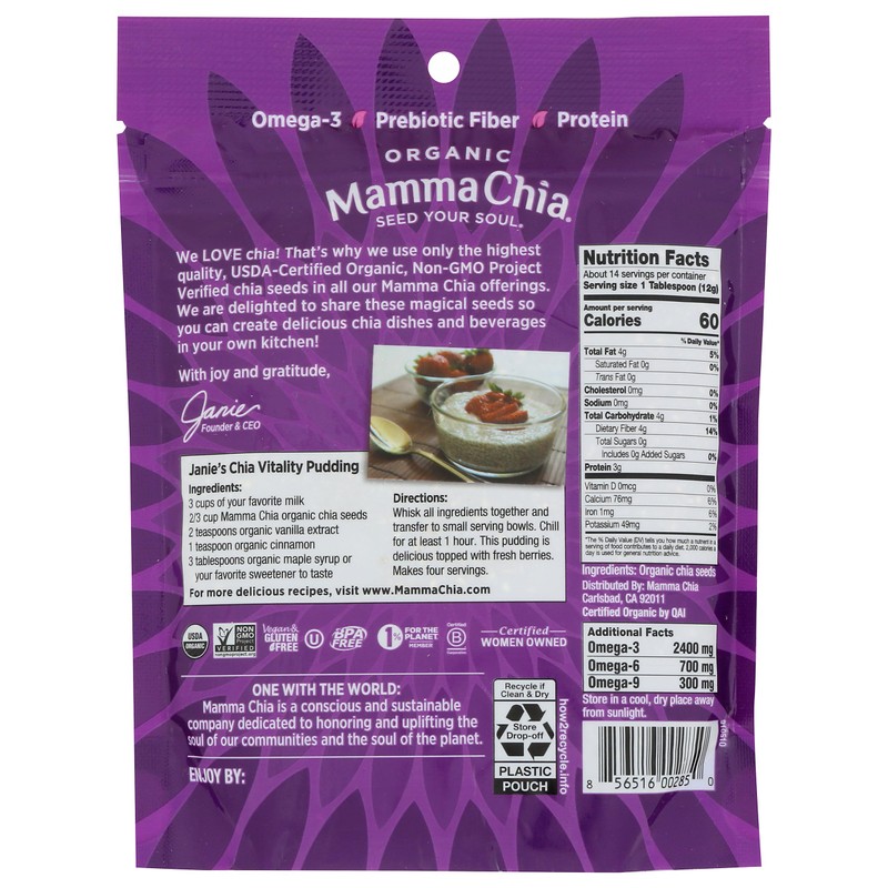 Mamma Chia Organic Seeds, Black, 6 Ounce