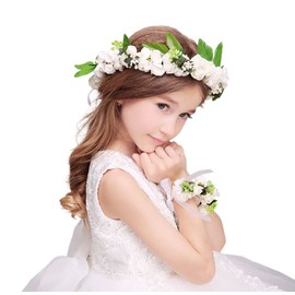 Shop Ginger Wedding Girls Bridal Bridesmaid Flower Wreath Headband Wristband Garlands Set HW01 (White)