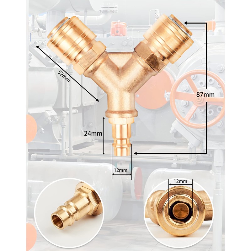 Compressed Air Distributor Double with Couplings Brass Coupling Plug, ZITFRI