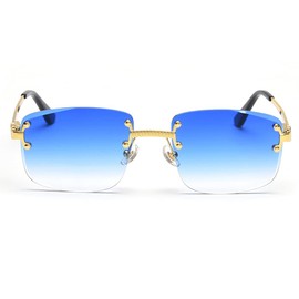 kachawoo Gradient Lens Metal Sunglasses Rimless Square Blue UV400 Brown Women Frameless, Gold With Blue, Medium