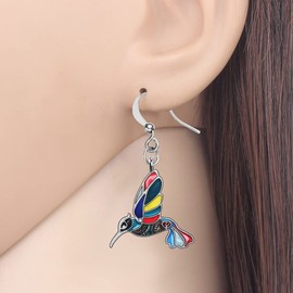 NEWEI Enamel Alloy Stud French Clip Hummingbird Earrings Fashion Cute Animal Jewelry For Women Girls Gift, Metal, No Gemstone,