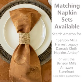 Benson Mills Harvest Legacy Damask Fabric Table Cloth Fall, Harvest, and Thanksgiving Tablecloth (Amber-Bronze, 60" x 140" Rectangular)