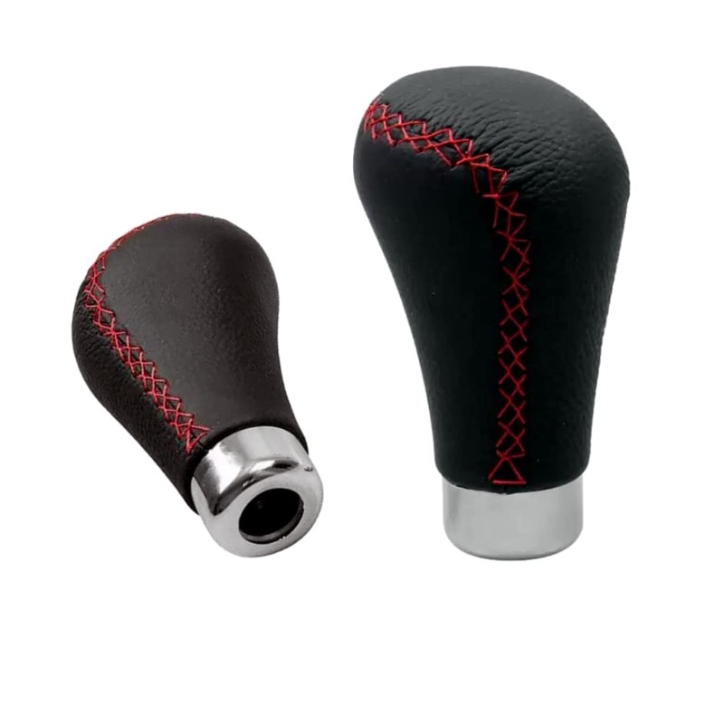 akhan SK408 Gear Knob Faux Leather Black with Red Stitching