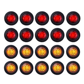 Ledvillage 30 Pcs 3/4 Inch Round 10 Amber + 10 Red + 10 White Clearance Signal Lights Sealed Bulbs for Trailer Caravan Truck Lorry Mini Side Marker Lamp 12V DC 3LED