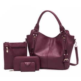 Soperwillton Purses for Women Large Shoulder Handbag Tote PU Leather Hobo Crossbody Bag Ladies Wallet Set 4pcs