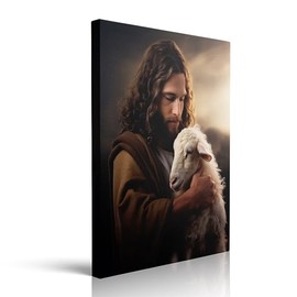 Amovlov Divine Inspiration: Jesus Lamb Sheep Canvas Wall Art - Christian Home Decor & Religious Wall Art for Inspirational Spaces (12"x16")
