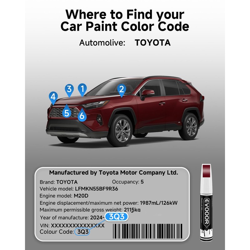 EVOOOR 3Q3 Dark Red/Salsa Red Pearl Touch Up Paint Compatible