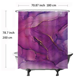 Ulticool Shower Curtain - Marble Art Calm Chic - 180 x 200 cm - Washable - Anti Mould - with 12 Rings - Purple