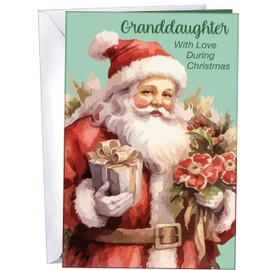 Chuck's Card-O-Rama - Granddaughter Christmas Card (With Love) - WHY PAY MORE? - MADE in CHICAGO - Large Card Opens to 10" x 7.75" - Packaged in Extra Sturdy Mailer - Perfect Christmas Card - 1017 - Christmas Card for Granddaughter, Granddaughter Christm