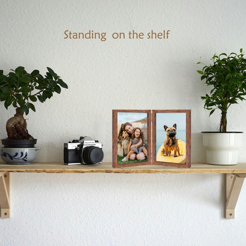 5x7 Double Picture Frame Vertical Wooden Hinged Photo Frames 2