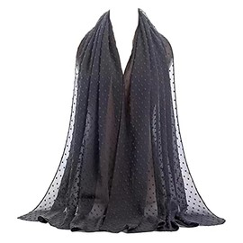 Luxury Pom Bubble Chiffon Hijab Scarf Women Long Shawl Wrap Muslim (Graphite), 180cm x 70cm Approx