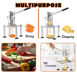 Commercial Potato Vegetable Chopper, Stainless Steel French Fry Cutter with 2 Blades(1/2" + 3/8") Potato Slicer for Restaurant & Kitchen Home