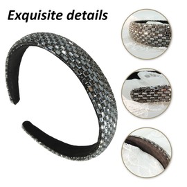 Rhinestone Headband Black Hair Band - Wedding Hair Accessories Sparkling Crystal Hairband Padded Bridal Headband Embellished Fashion Hair Hoops 29312