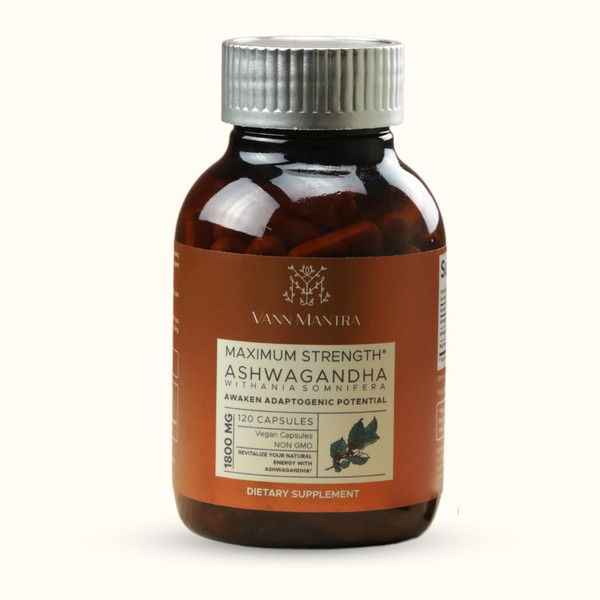 VANN MANTRA Ashwagandha Capsules, 120 Count, 1800mg Per Serving, Stress