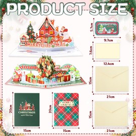 JSTHHTT 2 Pcs 3D Christmas Card, Christmas House 3D Pop Up card, Merry Christmas Greeting Card w Envelope, For Christmas Decor and Parties 15 x 20cm