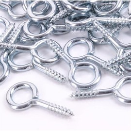 100x Heavy Duty Small Steel Screw in Eye Hooks - 20mm Frame/Loop/Ring Wall Hangers