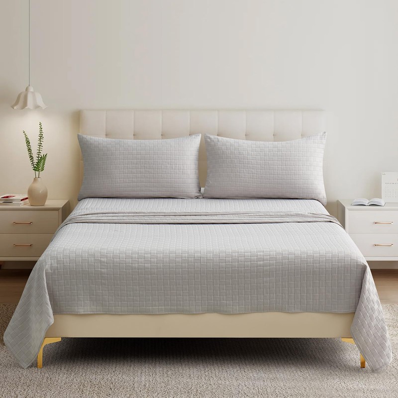 Woven Grid Soft King Size Sheet Set - Comfortable &