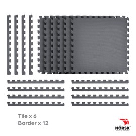 Norsk Duräflex Lite Puzzle Mats Interlocking EVA Foam Floor Tiles Solid Color, 18 Tiles - 72 Sq. Ft., 1/2" Thick, Gray