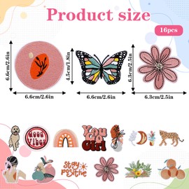 16pcs Boho Girly Iron On Patches Cute Vintage Embroidery Applique Patch for Women Girly Aesthetic Sew On Applique Patch DIY Decorative Heat Press Patches for Jeans Jacket Clothing Backpack Hat Clothes