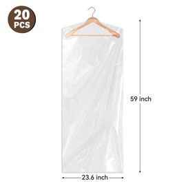Ohuimrt 20 Pack Garment Bags for Hanging Clothes, Clear Plastic Dry Cleaning Bags Clothes Covers for Storage Suits, Shirts, Coats, 59 x 23.6 Inches