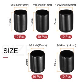 sourcing map 50pcs Round Rubber End Caps Protective Caps 10mm 11mm 12mm 13mm 14mm Black Screw Thread Protectors