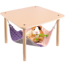 BESNEW Enlarged Guinea Pig Hammock with Wooden Stand,Small Animal Hanging Bed Large Platform for Guinea Pigs Bunny Ferret Hamster Hiding Sleeping 13L x 13W x 11H in