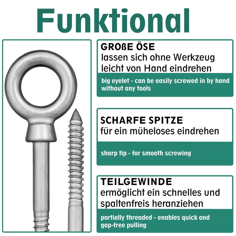 Eye Bolt with Wood Thread (Partial Thread) | Stainless Steel