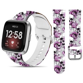 LNZLKING Sport Band Compatible with Versa 4/3, Sense 2, Elastic Replacement Wristbands Strap for Women & Men, Skull Purple Floral