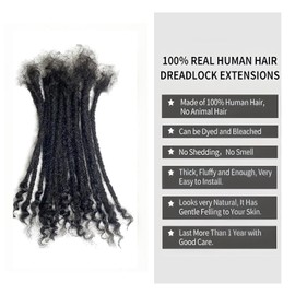 100% Real Human Hair 0.4cm Width 12 Inch Loc extensions Human Hair with Curly Ends 30 Strands per pack Full Handmade Dreadlock Extensions Can be dyed and bleached for Men Women Kids