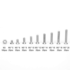 M3 Flat Head Phillips Screws Set, 340 Pieces Stainless Steel Screws Nuts Assortment Set Assortment Kit