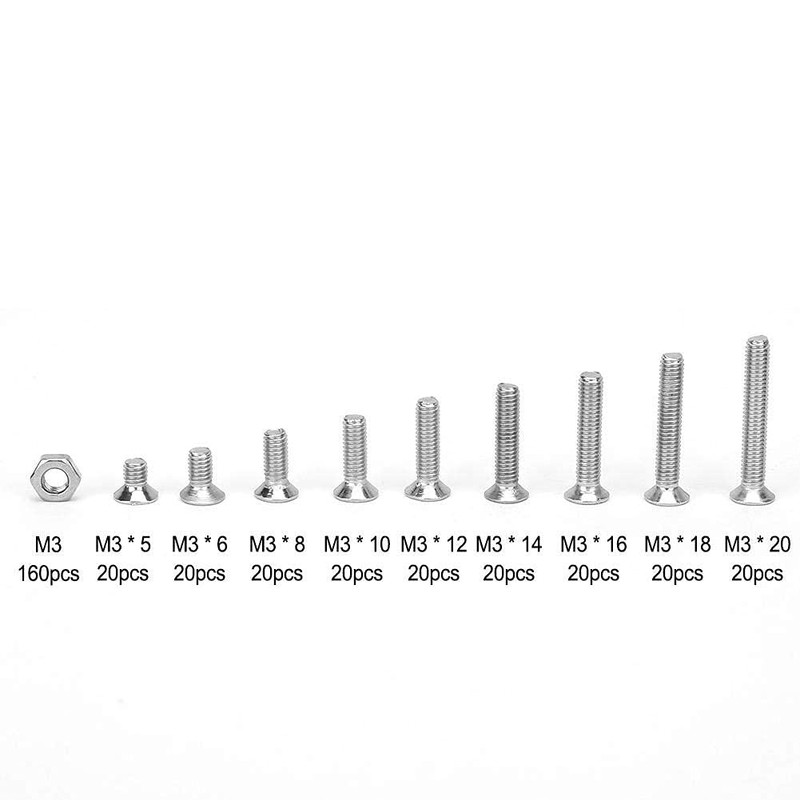 M3 Flat Head Phillips Screws Set, 340 Pieces Stainless Steel
