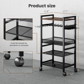 YUJSBHJAN Power Tool Organizer Cart with 4 Wheels,Heavy Duty Utility Rack whth 6 Hooks,Floor Standing Rolling Tool Cart,Black