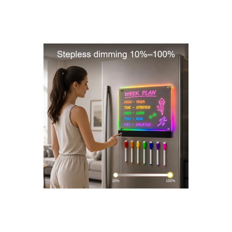LED Acrylic Magnetic Dry Erase Board for Fridge, 14"*10.5" Weekly