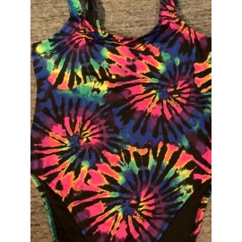 Victoria's Secret Pink Black Rainbow Tie Dye Scoop Neck One Piece Swimsuit XL