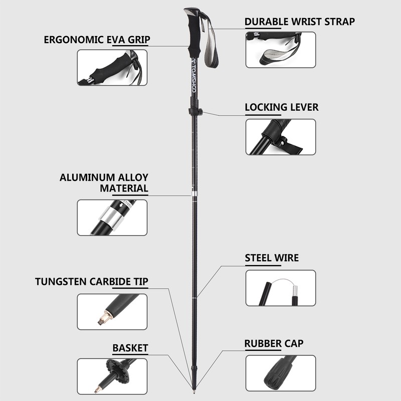 TOMSHOO Trekking Pole Lightweight Collapsible Trekking Pole Five-fold Walking Stick
