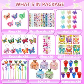 QAUYETM 90 PCS Butterfly Party Favors Fairy Birthday Party Supplies Includes Slap Bracelets Keychains Stickers Butterfly Theme Party Favors Goodie Bags Fairy Themed Party Decorations